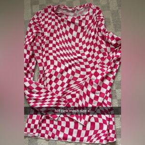 Pink and White Checkered Mesh Top